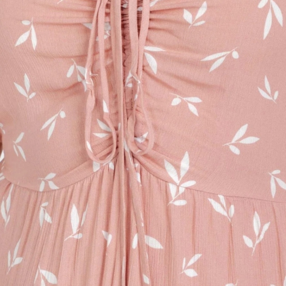 Z109 NWT Zenobia Floral Jumpsuit with Rushed Neckline Pockets Wide Leg Mauve - Picture 4 of 6